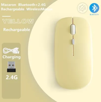Аккумуляторная беспроводная мышь с подключением 2.4G и Bluetooth (Желтая)